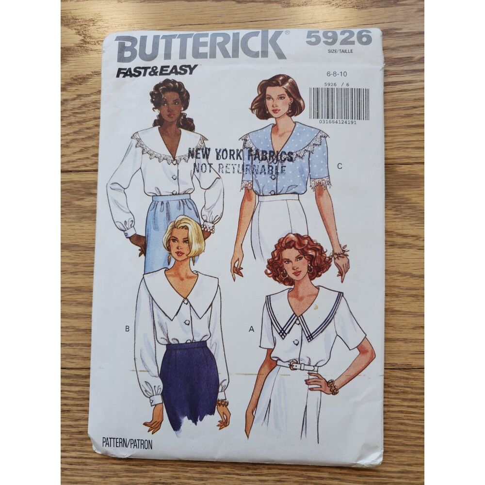 Butterick 5926 Sewing Pattern Size 6 to 10 Oversized Statement Collar Shirt New